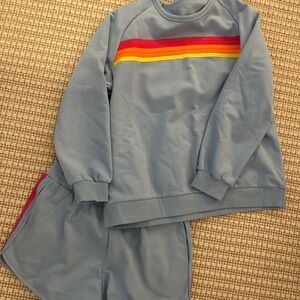 Blue Sweatshirt and Shorts Set with Stripes